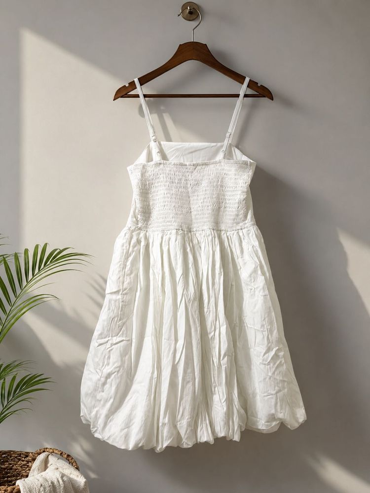 White Smocked Strappy Dress