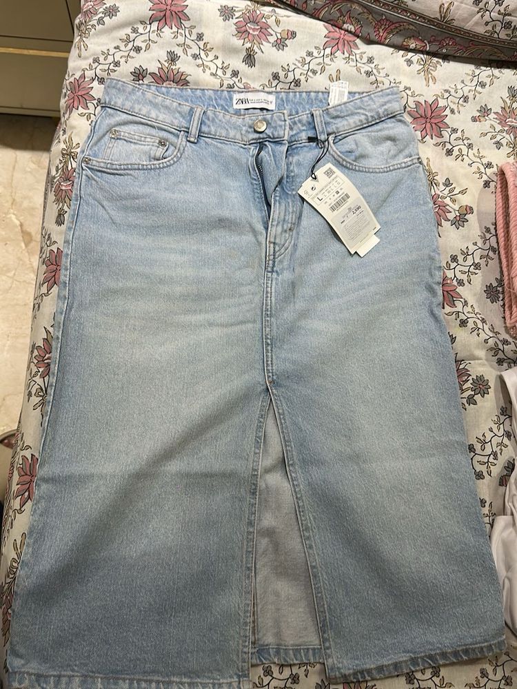 ZARA Denim Midi Skirt size L