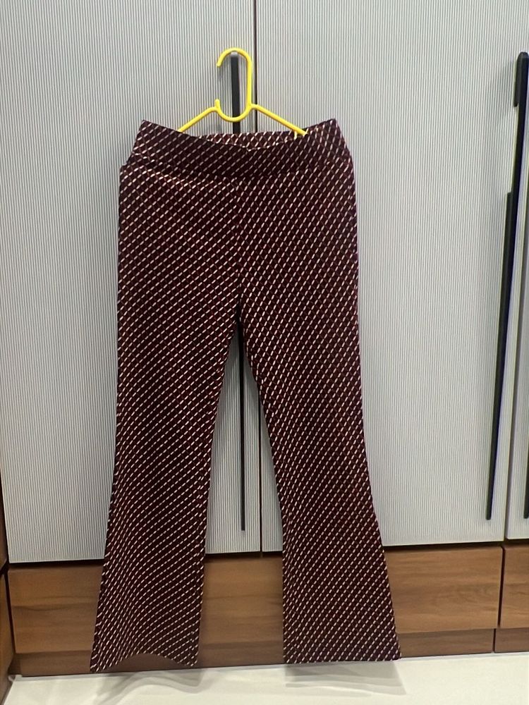M&amp;S Stylish Maroon Geometric Pattern Pants