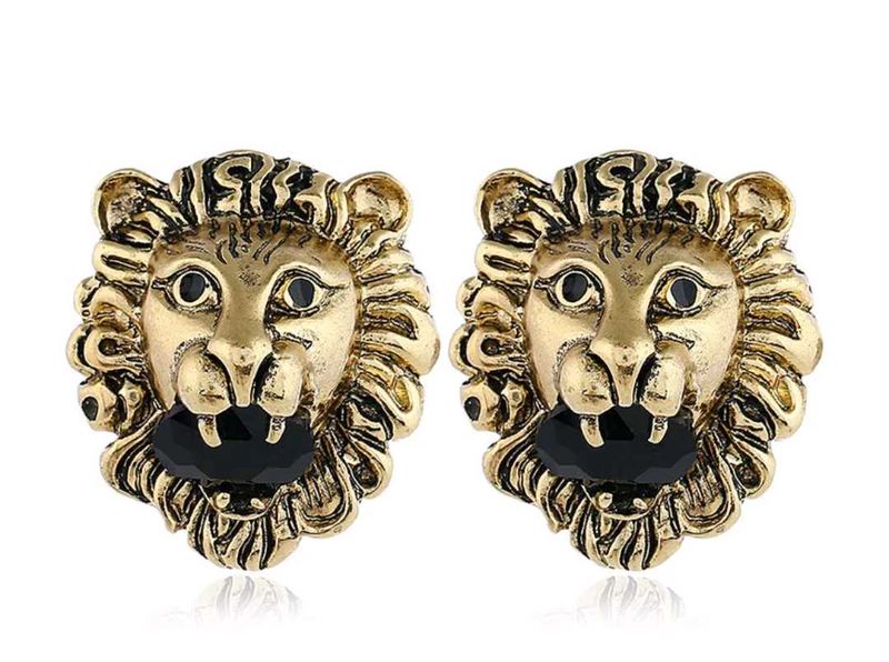 Gold Lion Head Stud Earrings
