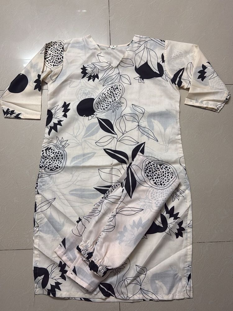 Cream Floral Print Kurta Set