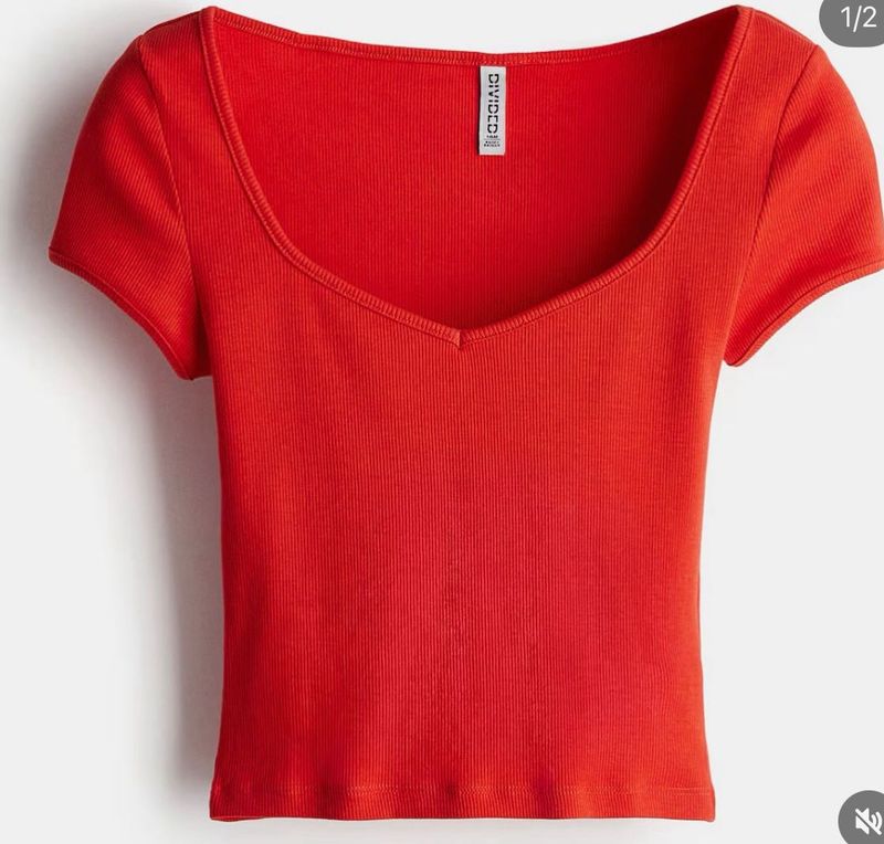 H&amp;M Ribbed V-Neck Cropped Top