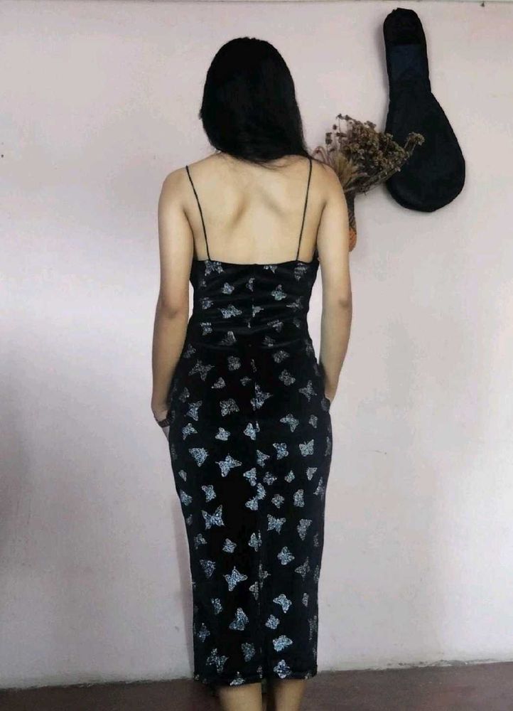 Black Butterfly Print Spaghetti Strap Dress