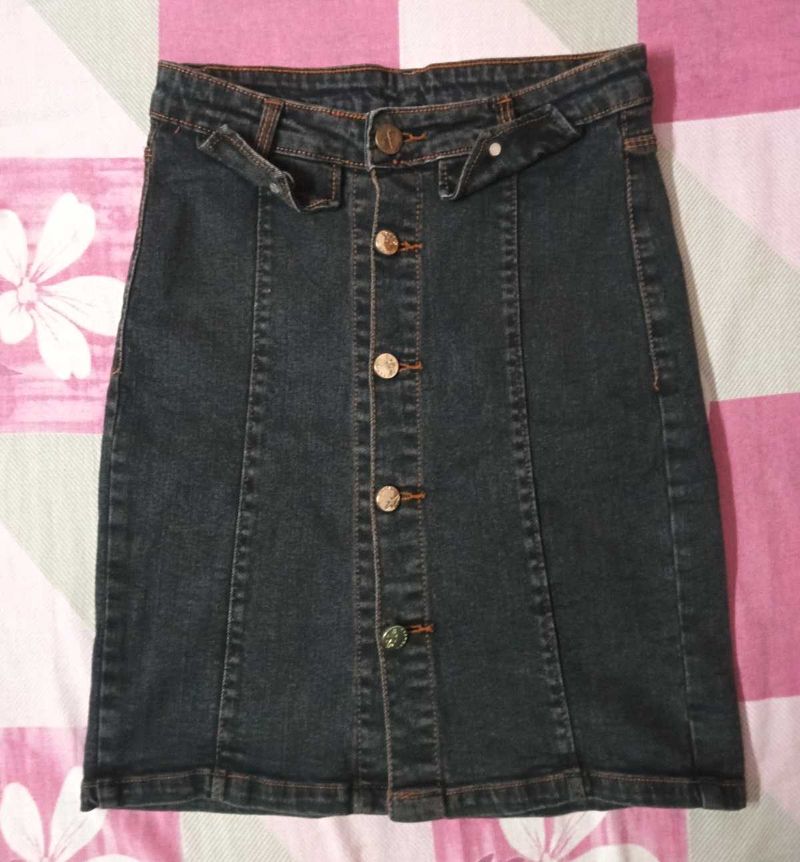 Denim Button-Front Mini Skirt