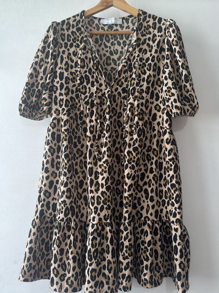 Cute Leopard Print Tiered Mini Dress