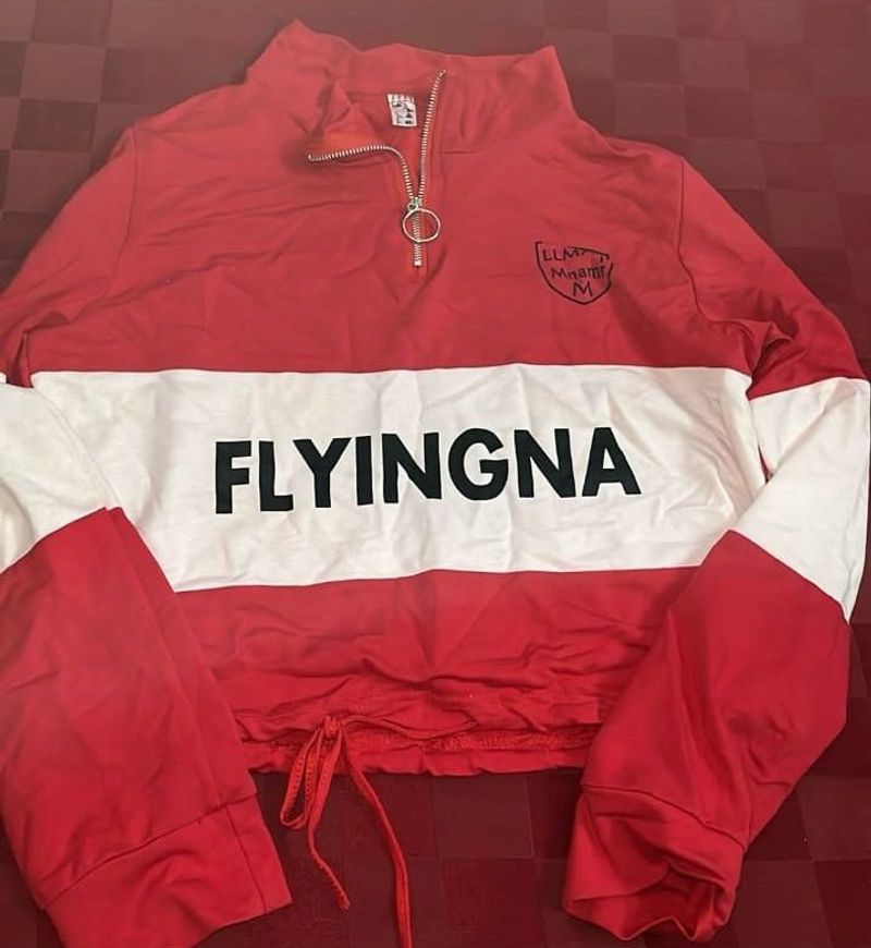 Red &amp; White "Flyingna" Crop Sweatshirt