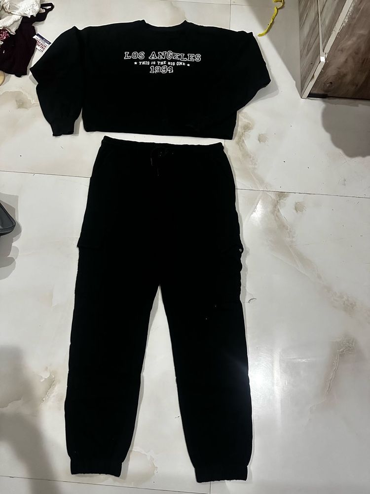 Black LA Cropped Sweatshirt &amp; Joggers Set