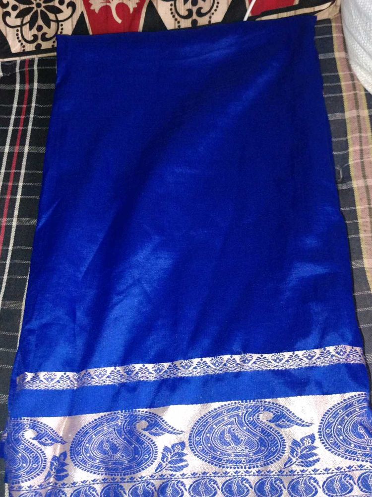 Elegant Royal Blue Saree with Silver Border
