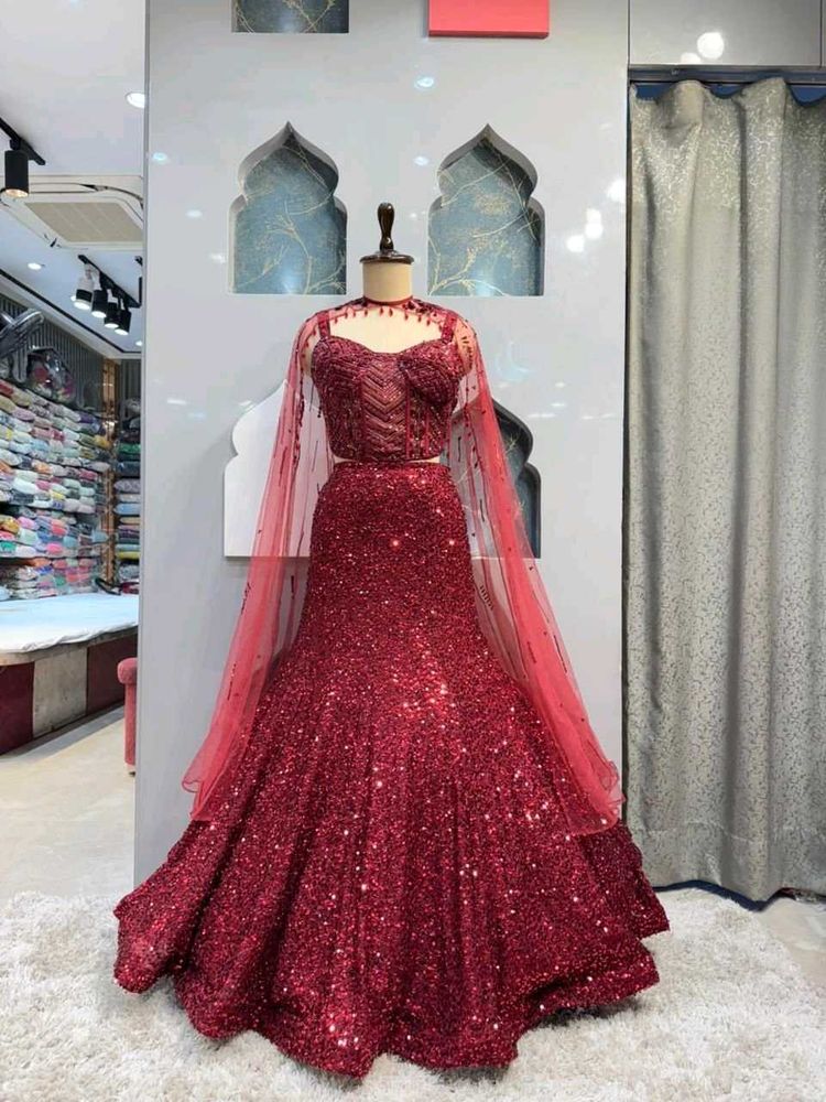 Stunning Red Sequin Lehenga Choli