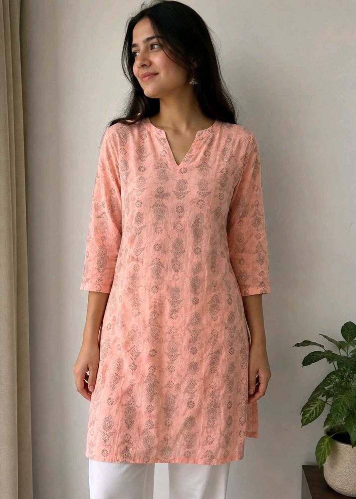 Peach Printed Kurta