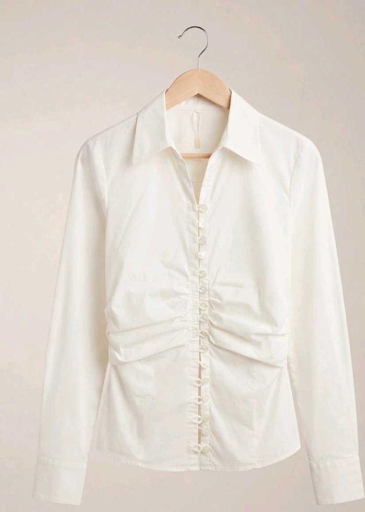 Chic White Ruched Button-Up Shirt