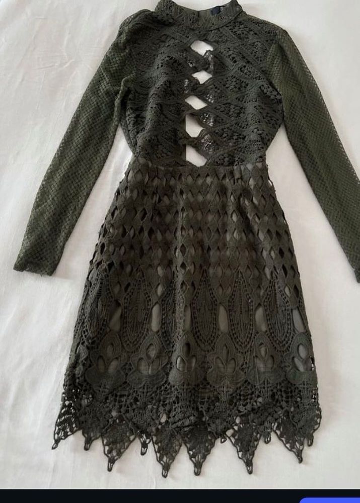 Olive Lace Cutout Midi Dress