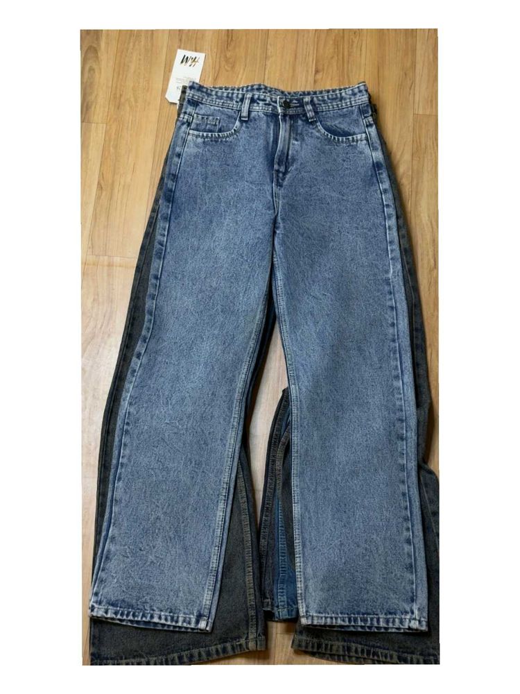 H&amp;M Wide Leg Acid Wash Jeans