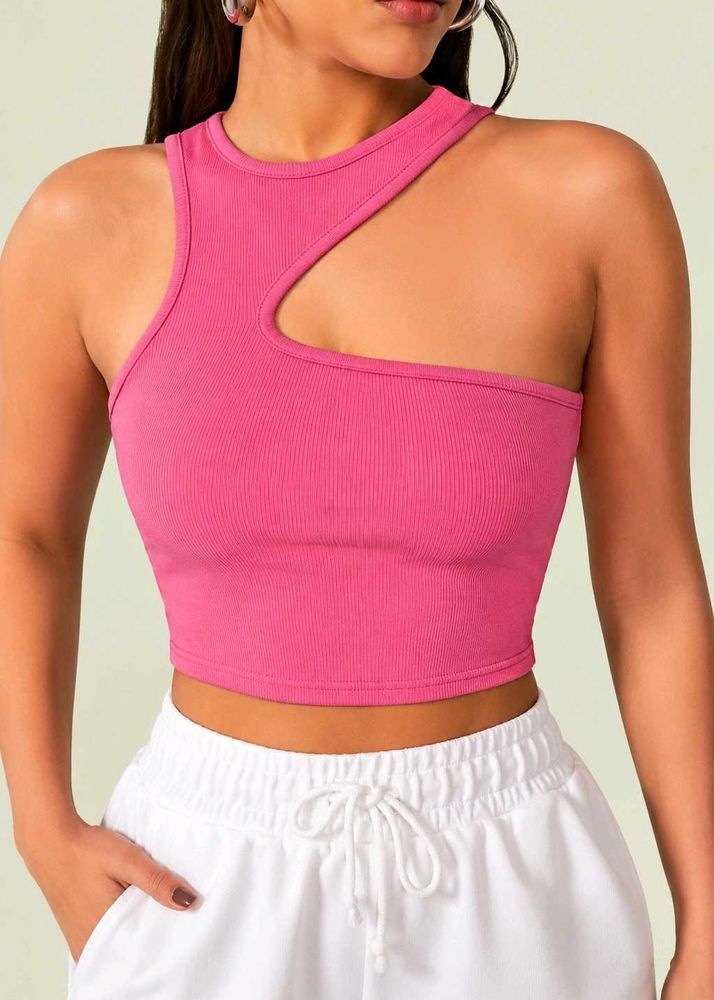 Hot Pink One Shoulder Cut-Out Crop Top