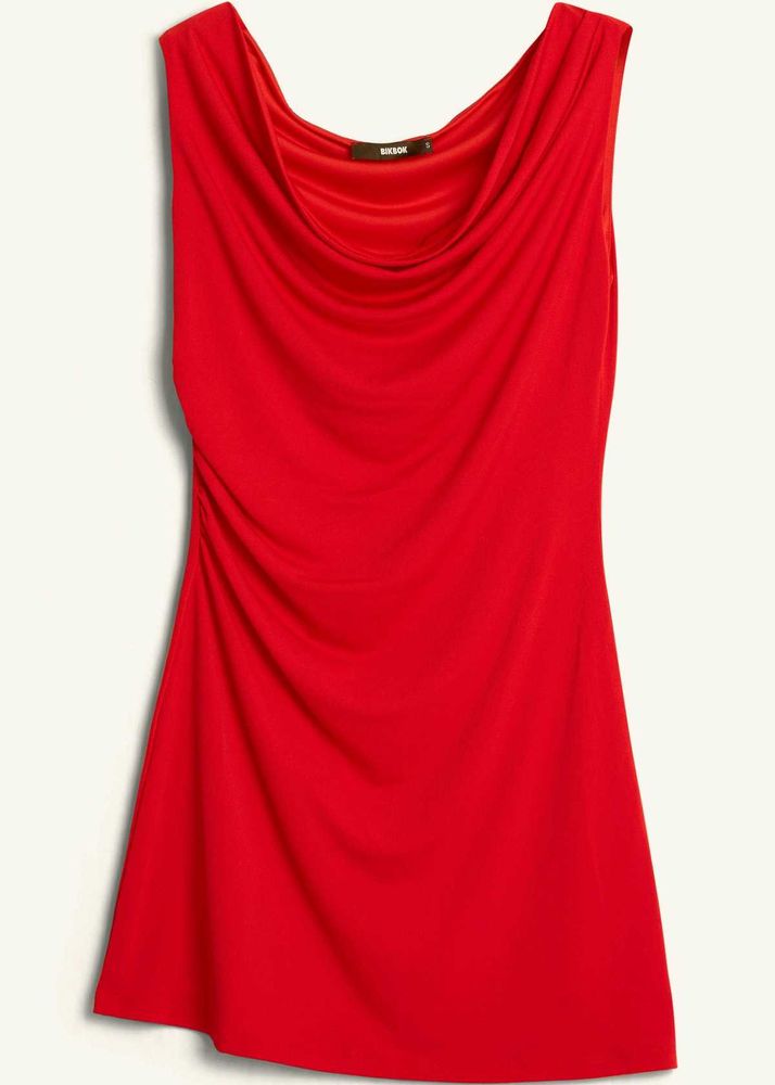 Chic Red Sleeveless Drape Dress