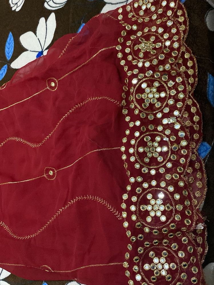 Red Embroidered Blouse with Mirror Work