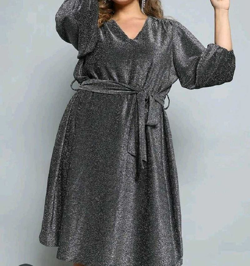 Sparkling Silver V-Neck Dress
