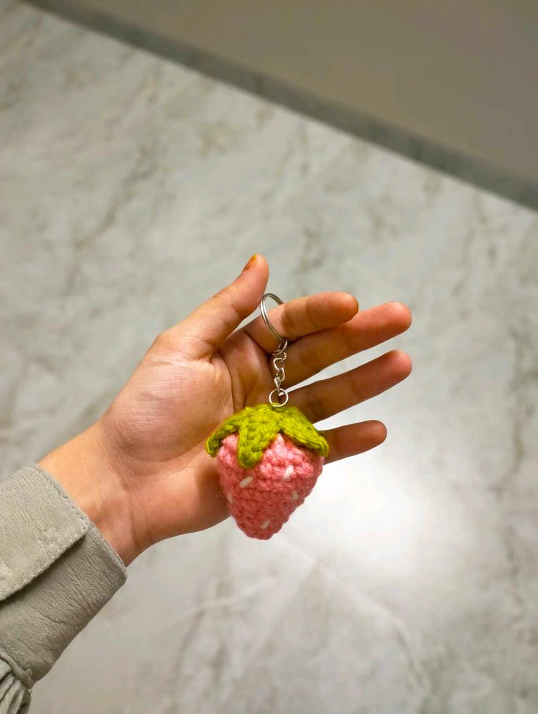 Crocheted Strawberry Keychain