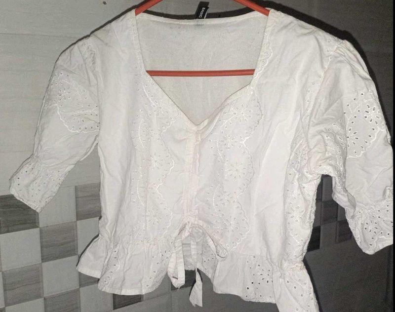 White Eyelet Lace Peplum Blouse