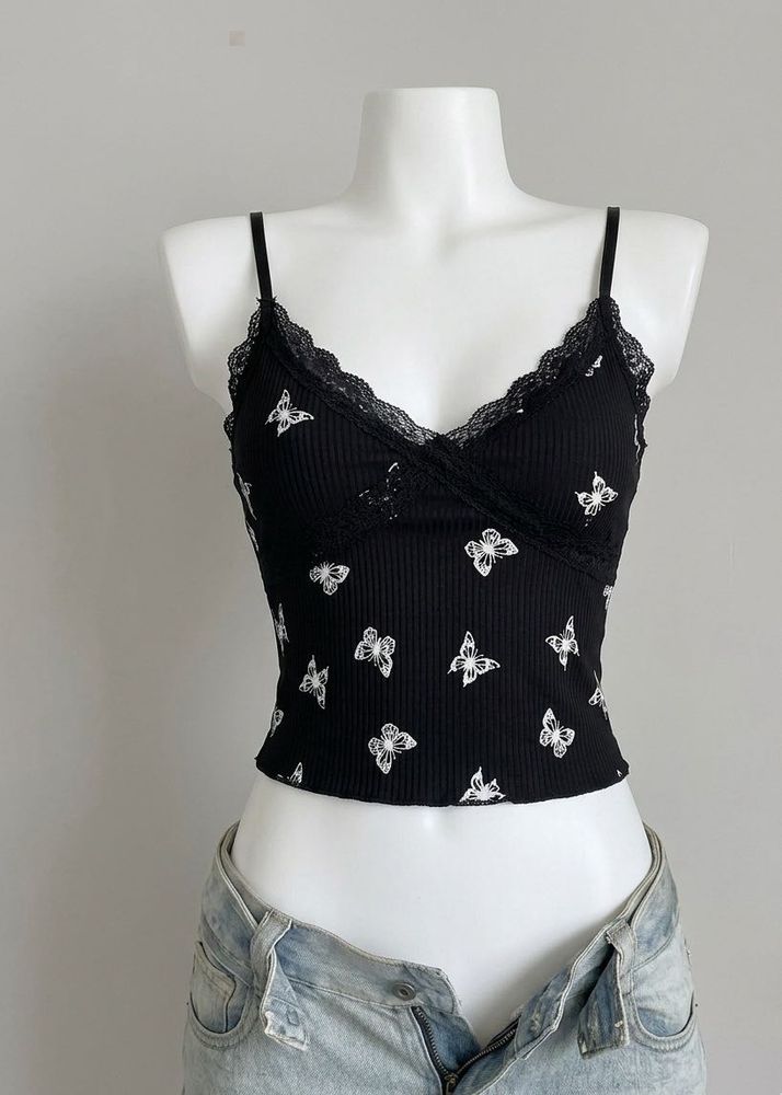 Black Butterfly Lace Cami Top
