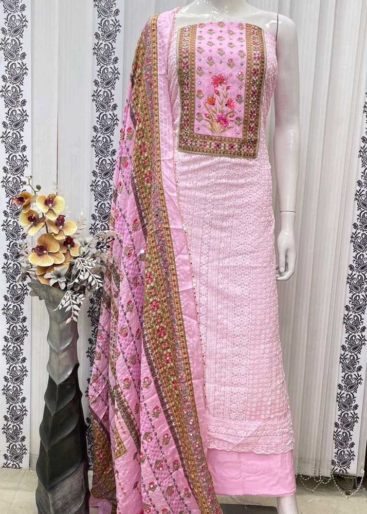 Elegant Pink Embroidered Suit Set