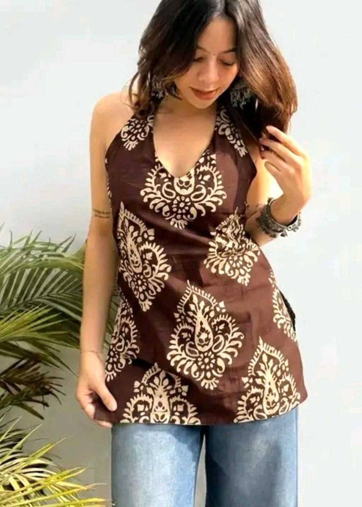 Boho Paisley Print Halter Neck Tunic