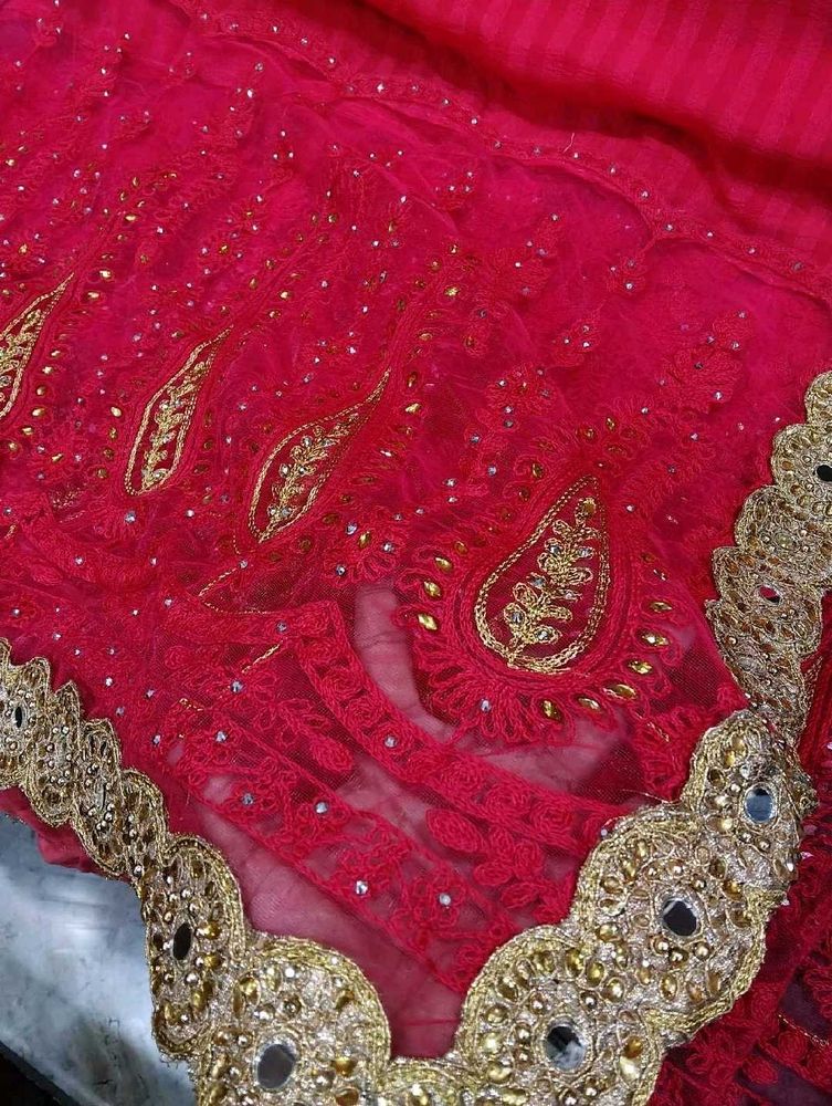 Vibrant Pink Embroidered Saree with Gold Border