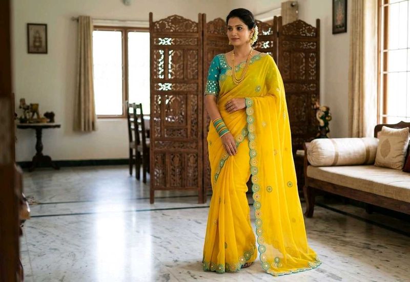 Vibrant Yellow Embellished Saree