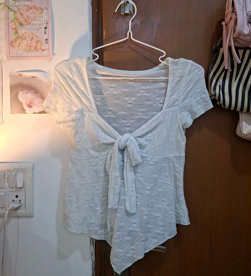 Chic Pastel Blue Tie-Front Top