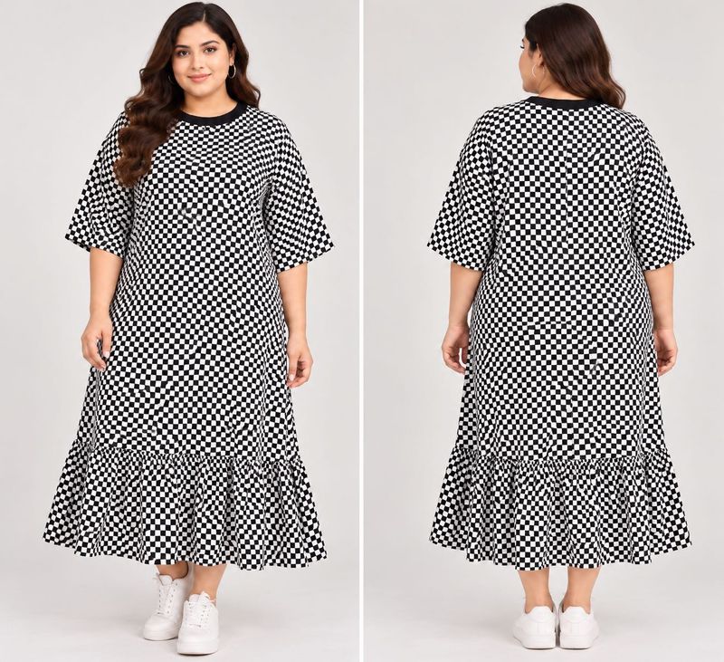 Checkerboard Print Midi Dress