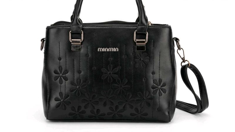 Chic Black Embossed Flower Handbag
