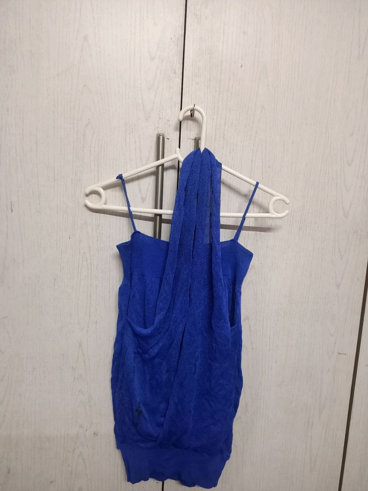 Buynewtrend Casual Very Fancy Sleeve Solid Women Dark Blue Top