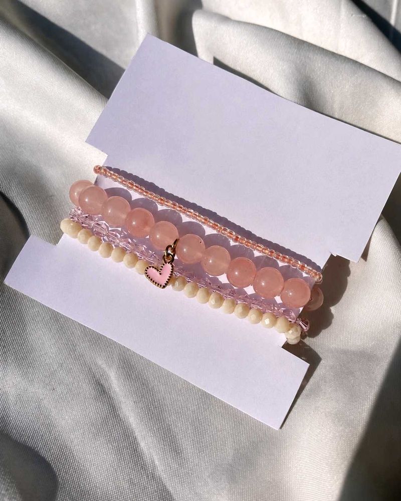 Stackable Beaded Bracelets with Heart Charm
