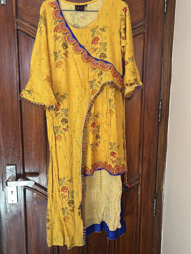 Yellow High Low Kurta Set