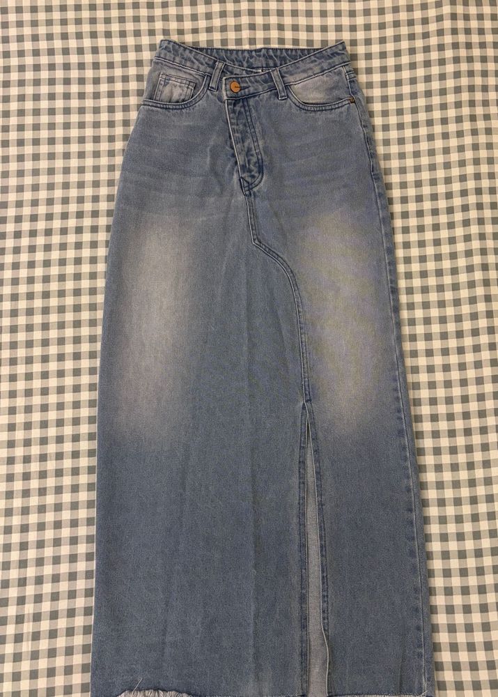 Long Denim Skirt with Slit