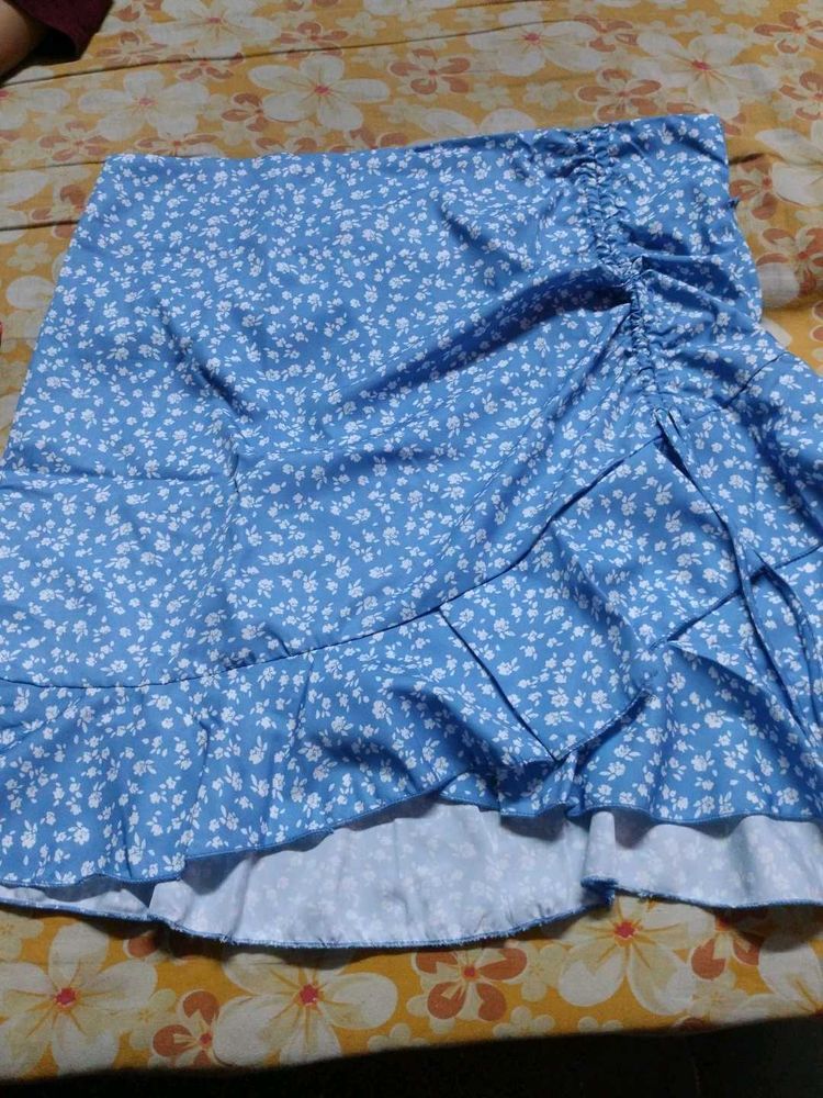Blue Floral Ruffle Skirt