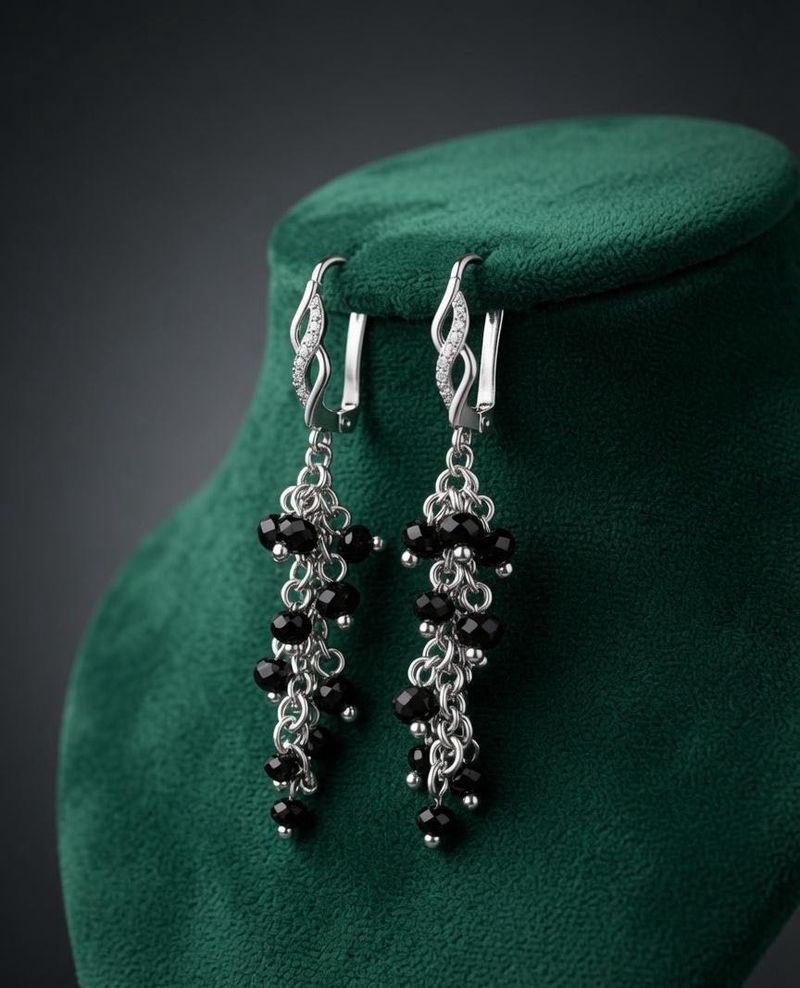 Elegant Black Beaded Drop Earrings