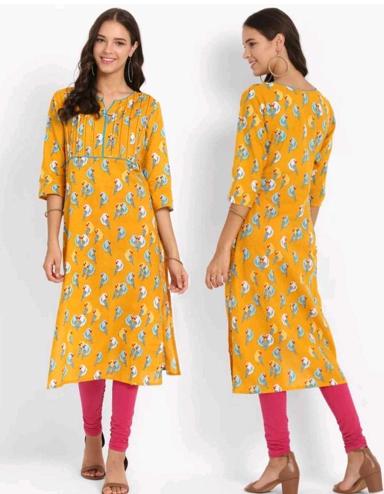 Yellow Parrot Print Kurta