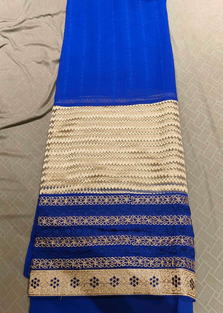 Royal Blue Saree with Gold Border