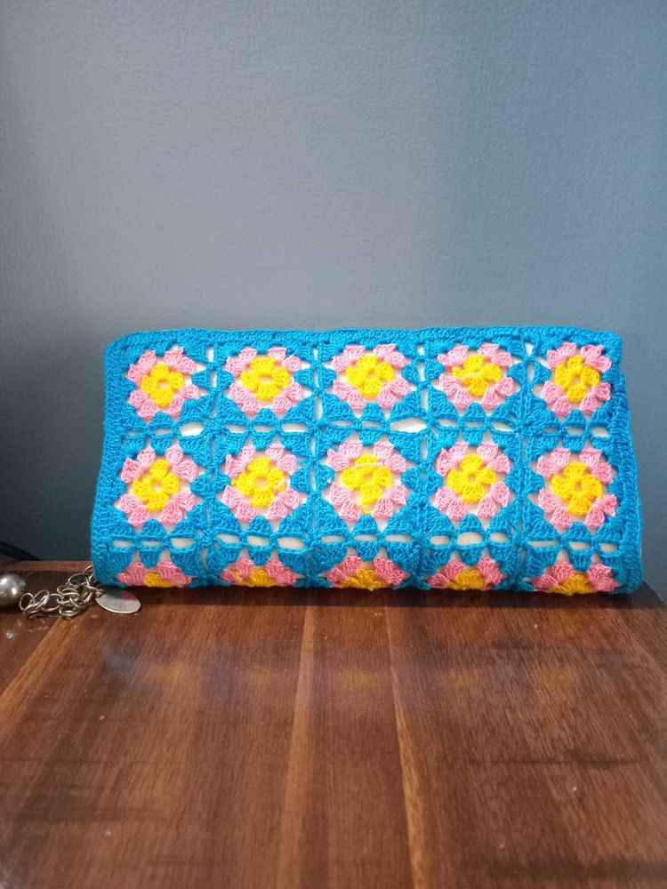 Handmade crochet granny square floral clutch/pouch
