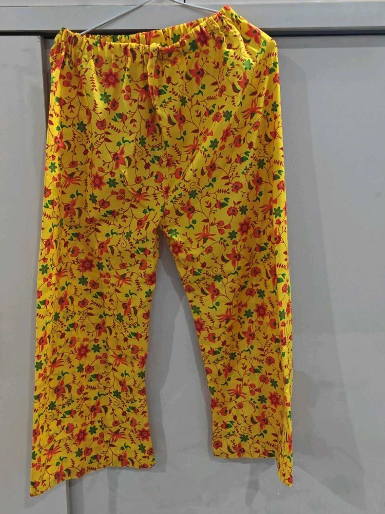 Yellow Floral Print Palazzo Pants