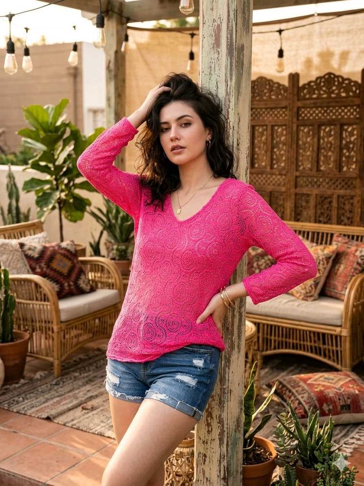 💝Sheer Lace V-Neck Long Sleeve Top G