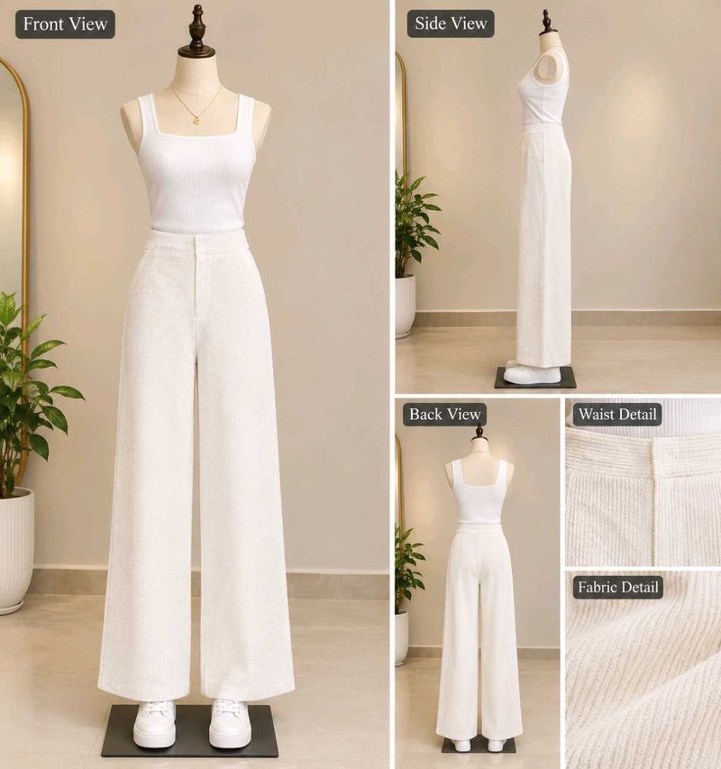 Cream Wide-Leg Knit Pants