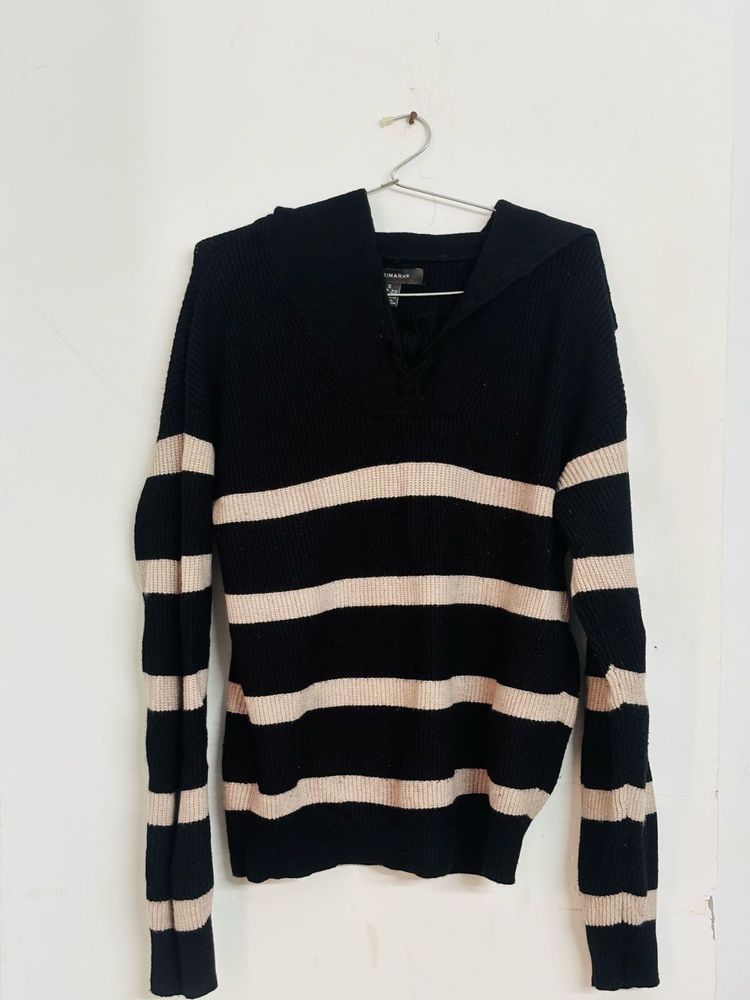 Striped Black &amp; Beige Knit Sweater