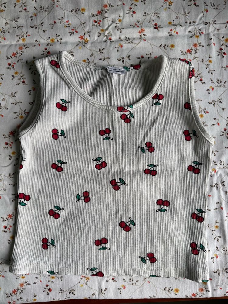 Cute Cherry Print Ribbed Tank Top