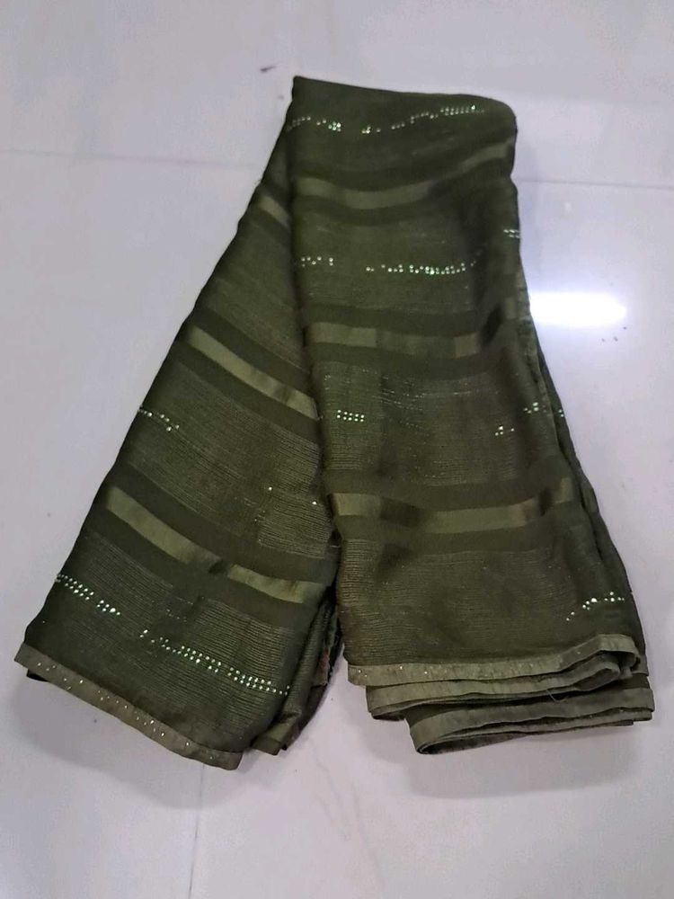 Elegant Olive Green Striped Saree