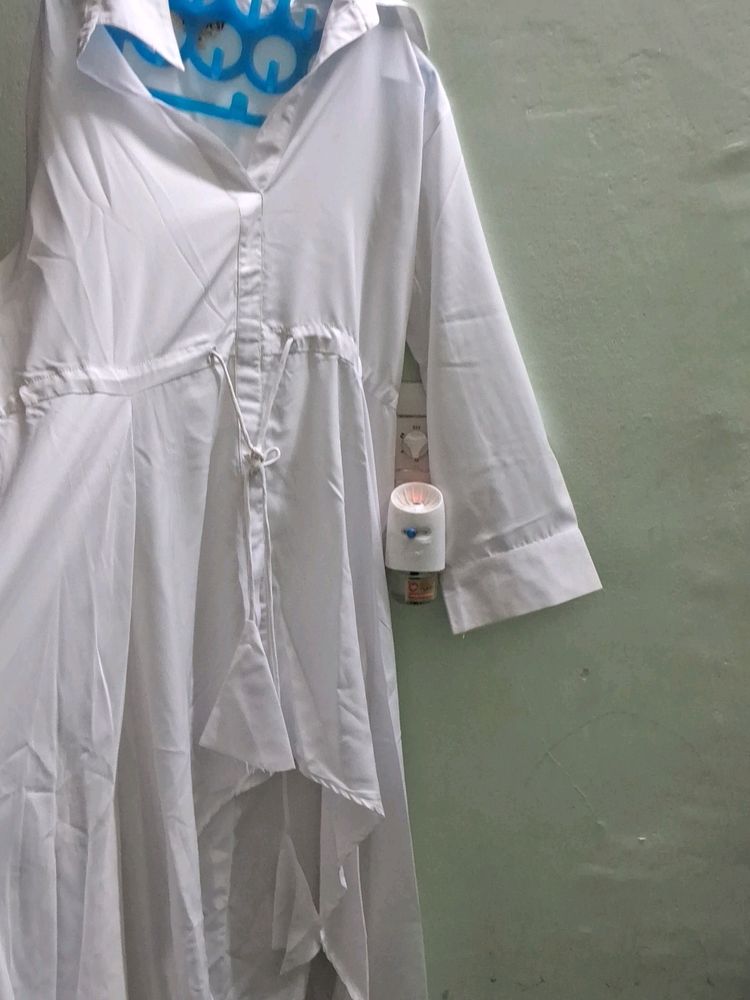 Uneven Front Collar White A Line Kurta