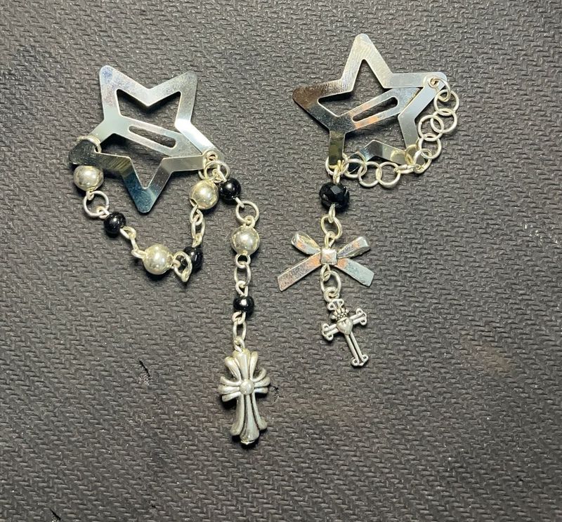 Beaded chrome Hair clips