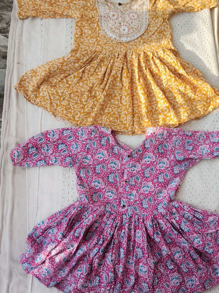 Cute Floral Print Frocks (Set of 2)