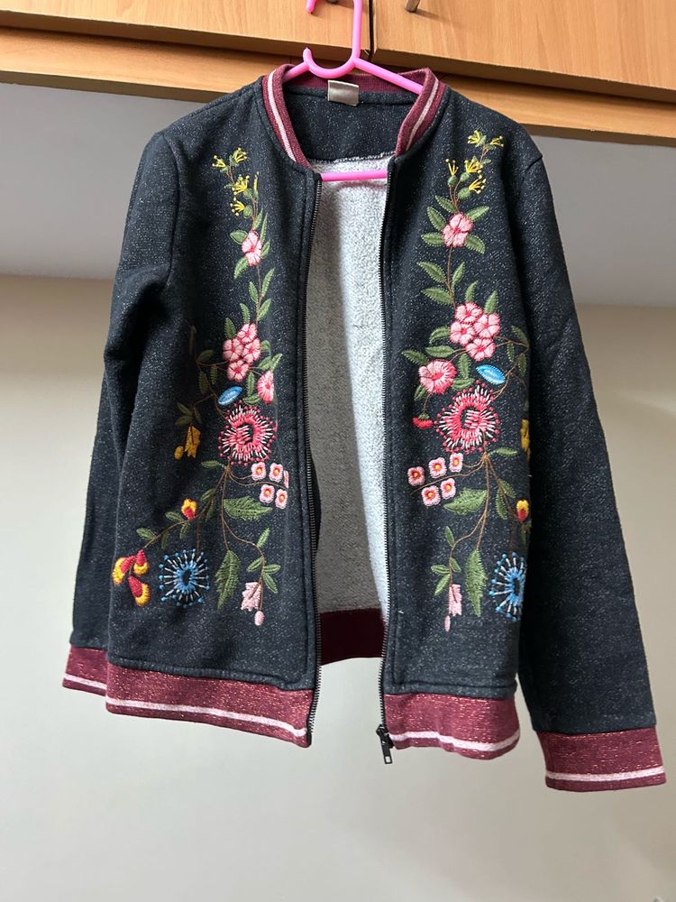 Zara Embroidered Floral Bomber Jacket